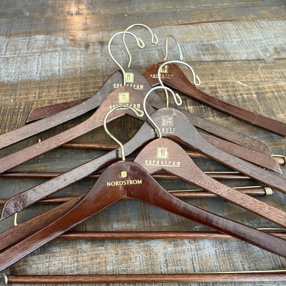 Nordstrom Wooden Hangers Lot of Six(6) Mahogany Cherry High Gloss Suits Jackets